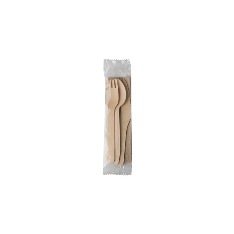 Bio príbor balený drevo vidlička,nož,lyžica,servitka  (50/400ks)